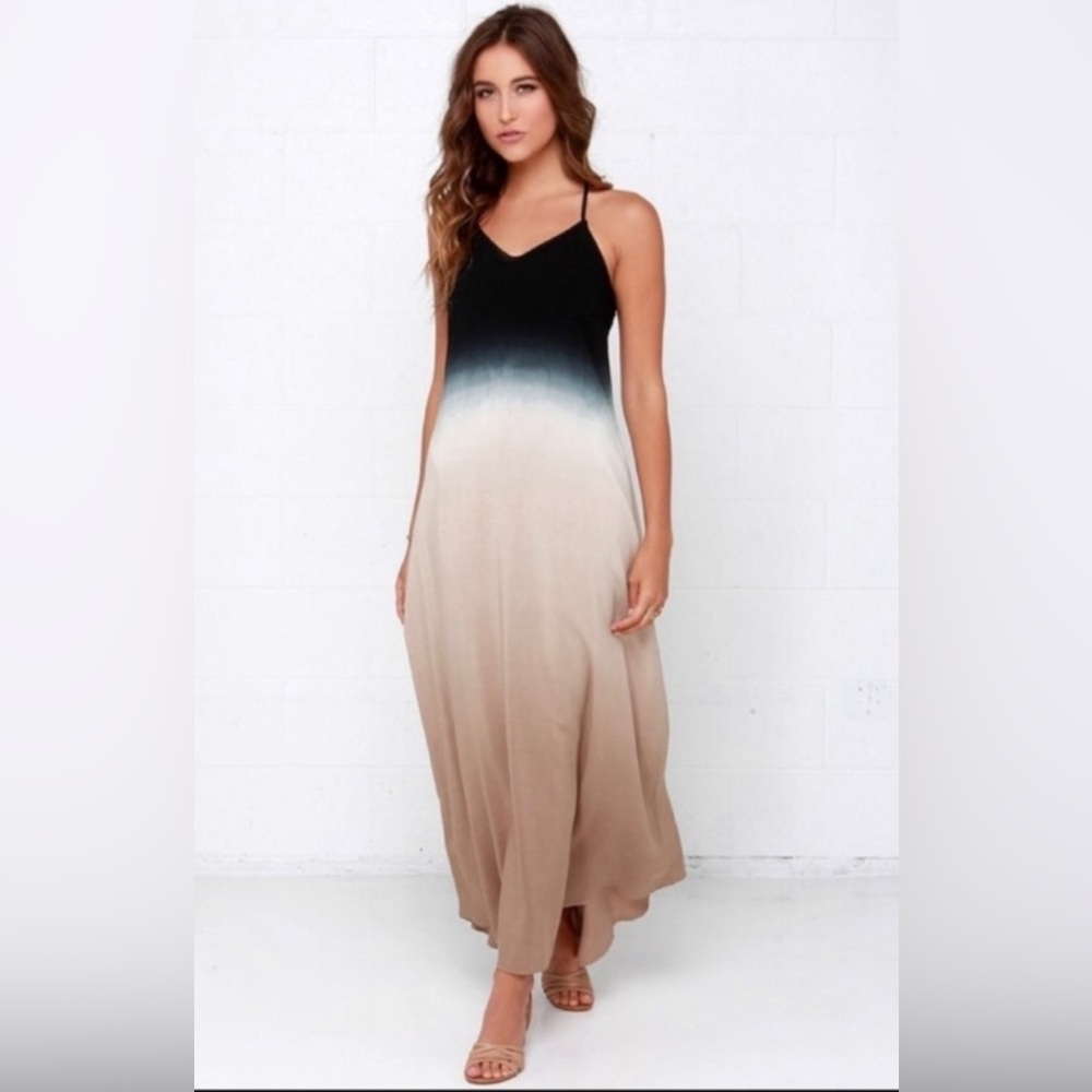 Lani Ombré Black and Tan Open Back Maxi Dress